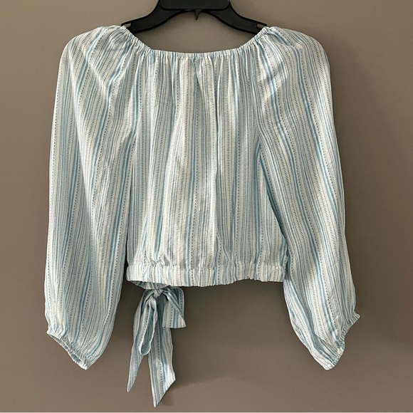 BCBGENERATION Blue and White Striped Tie Side Faux Wrap Crop Top Size XS - Picture 8 of 11